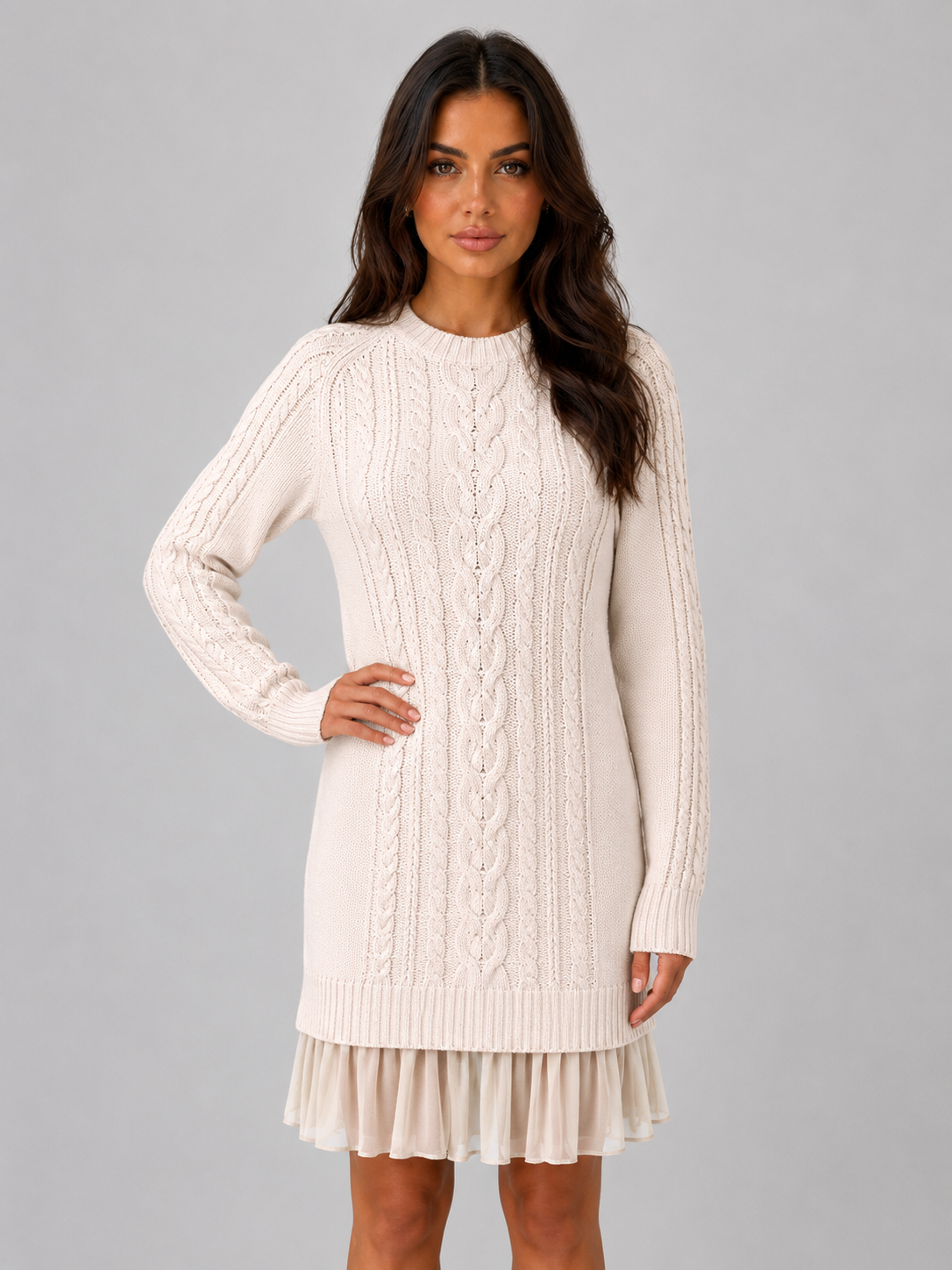 cable knit sweater dress women Women's – Pleated Hem Mini Style – Aurenil Formal dress
