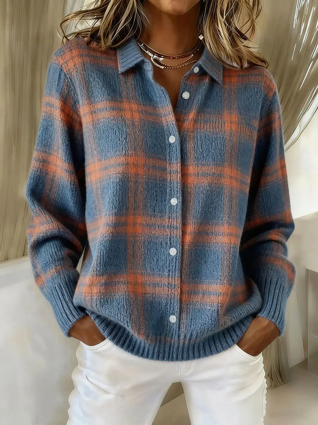 Mirelle | Contrast Plaid Knit Sweater