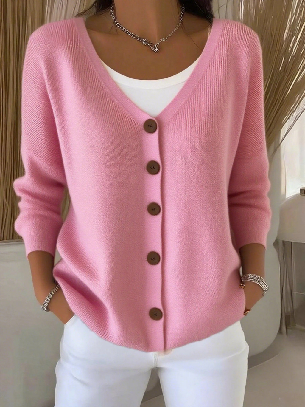 Lyra | Buttoned V-Neck Knit Cardigan