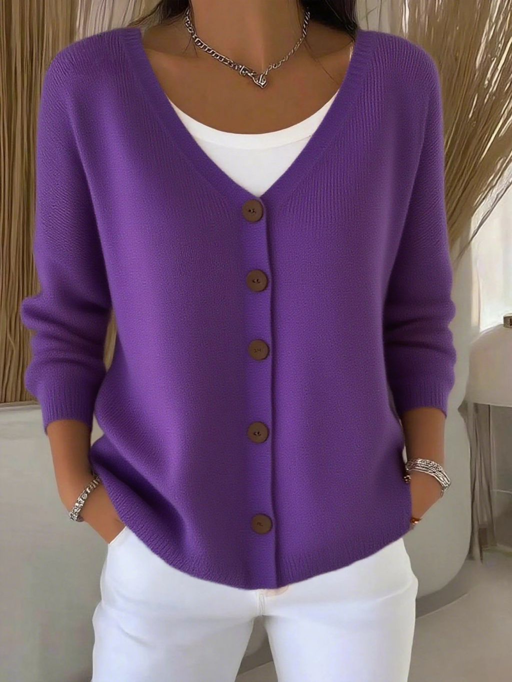 Lyra | Buttoned V-Neck Knit Cardigan