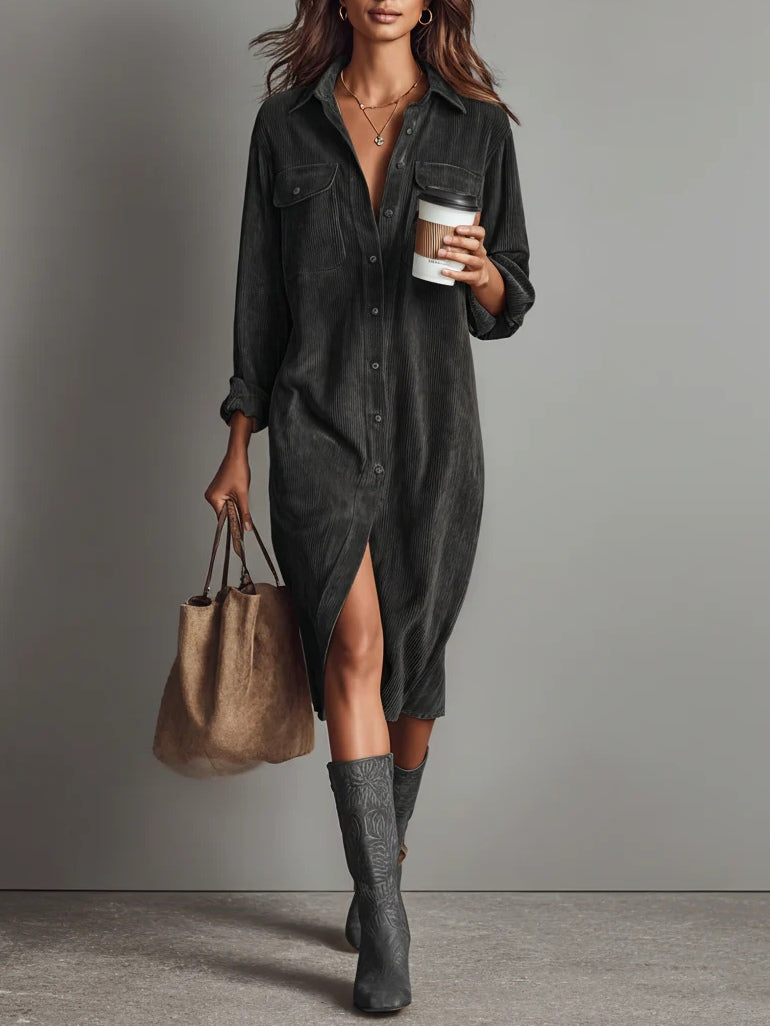 Sabrina | Corduroy Button-Up Midi Dress