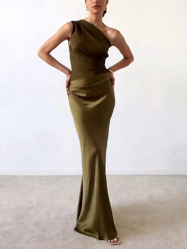 Kimberly | Elegant One-Shoulder Pleated Maxi Dress