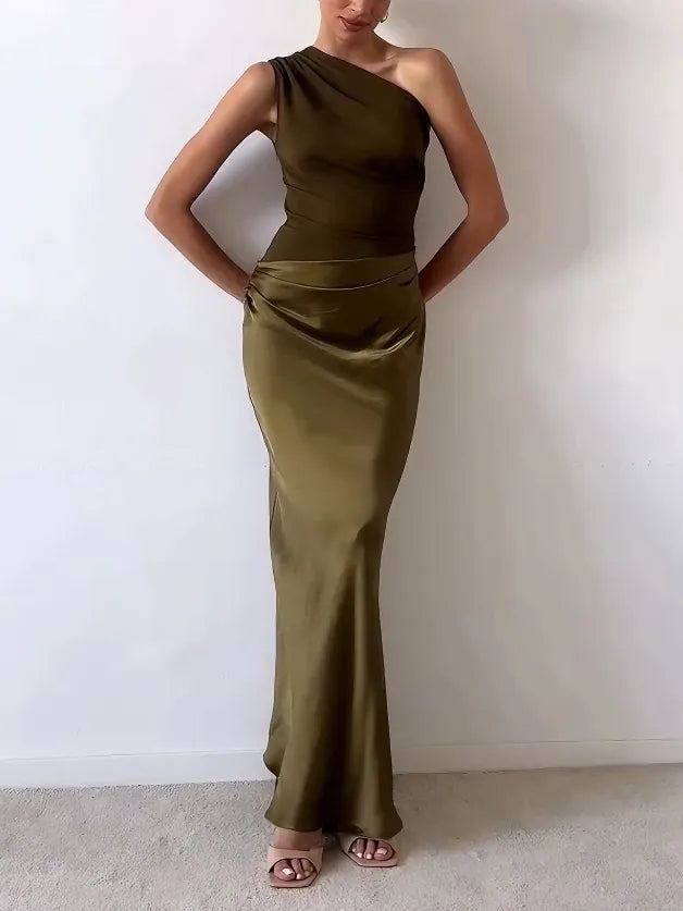 Kimberly | Elegant One-Shoulder Pleated Maxi Dress