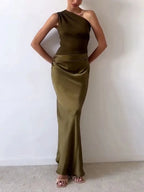 Kimberly | Elegant One-Shoulder Pleated Maxi Dress