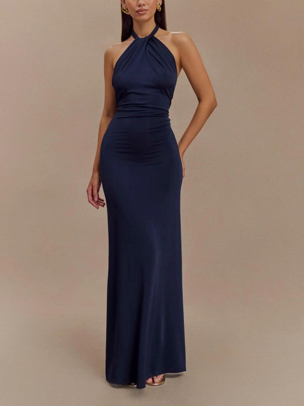 Elisa | Slinky Halter Maxi Dress