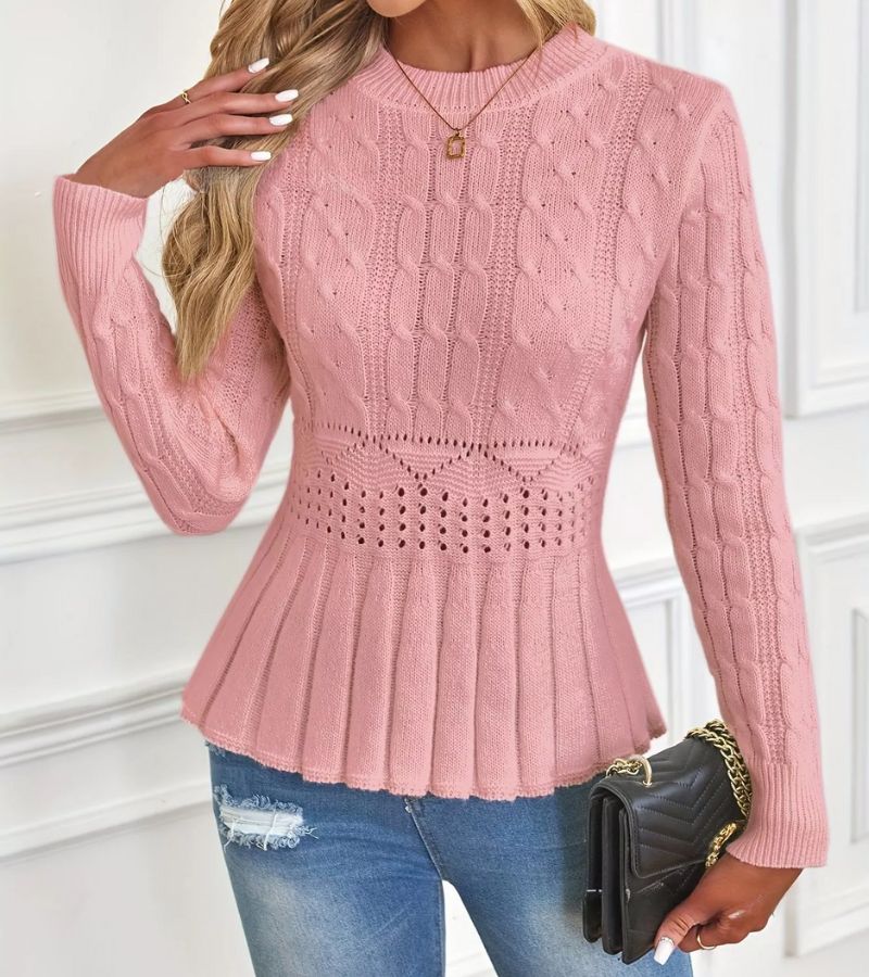 Elisa | Cable Knit Peplum Sweater