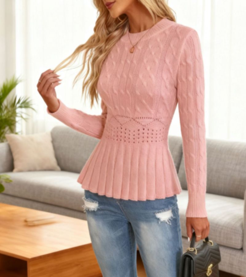 Elisa | Cable Knit Peplum Sweater