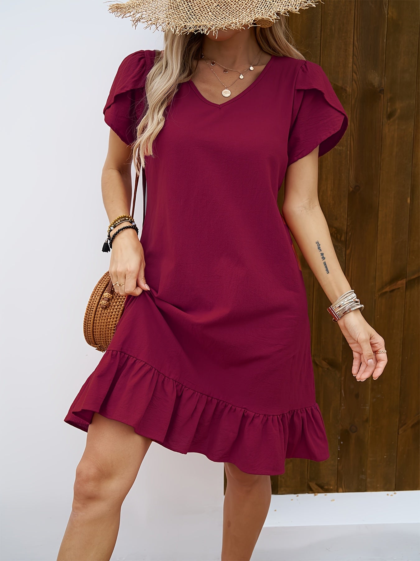 Maëlle | Ruffle Sleeve V-Neck Dress