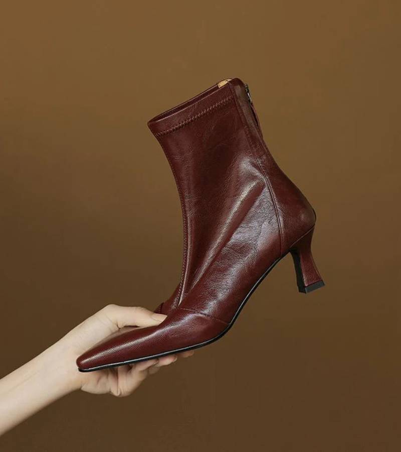 Fulvia | Leather Mid-Heel Ankle Boots