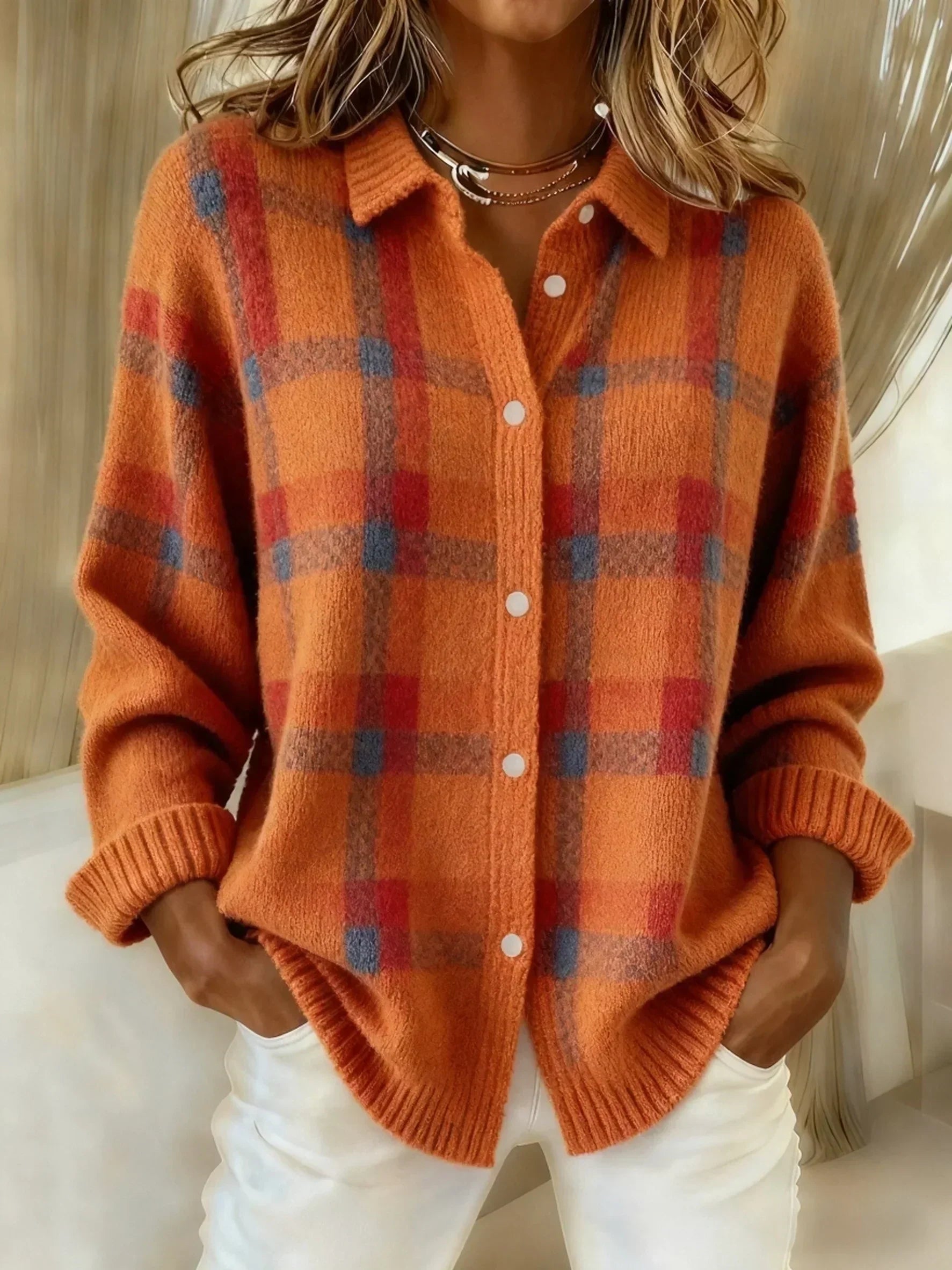 Mirelle | Contrast Plaid Knit Sweater