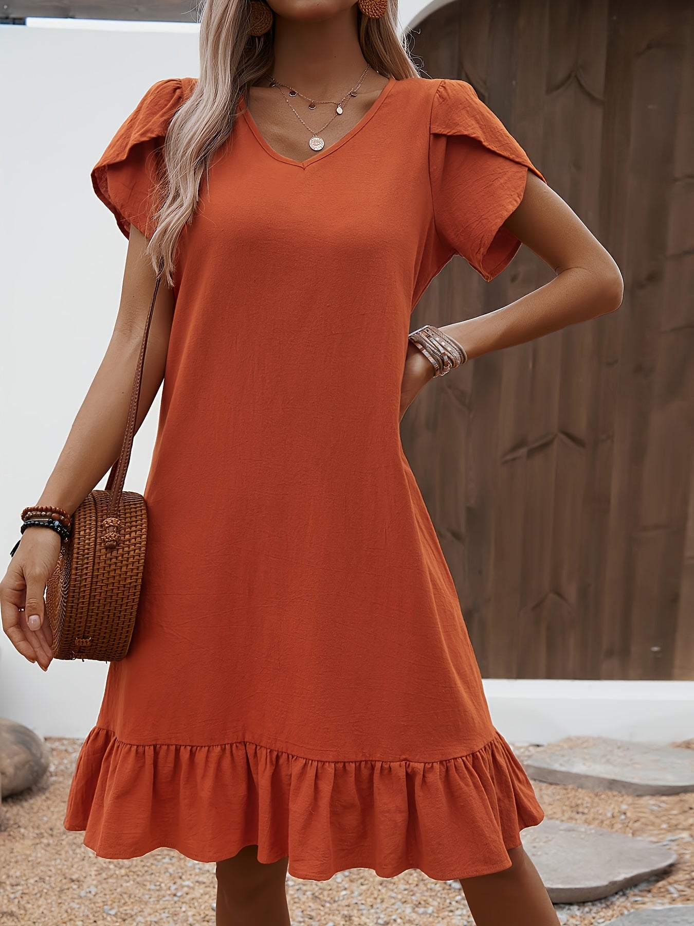 Maëlle | Ruffle Sleeve V-Neck Dress