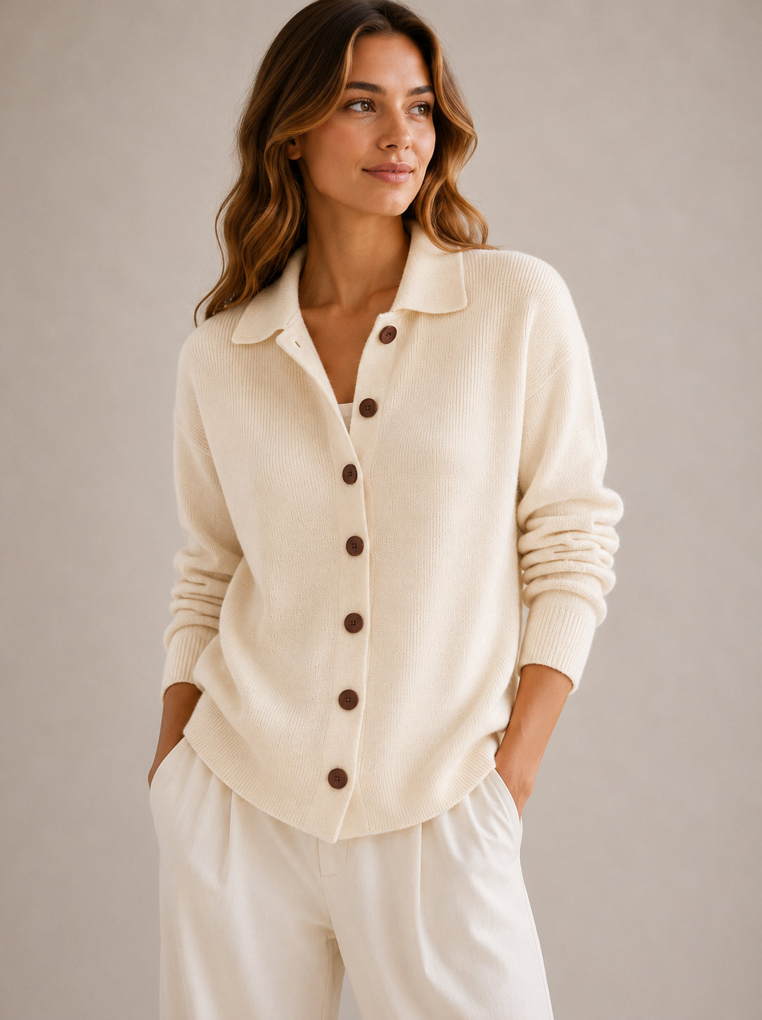 Women's Collared Cardigan Sweater – Button-Down Knit