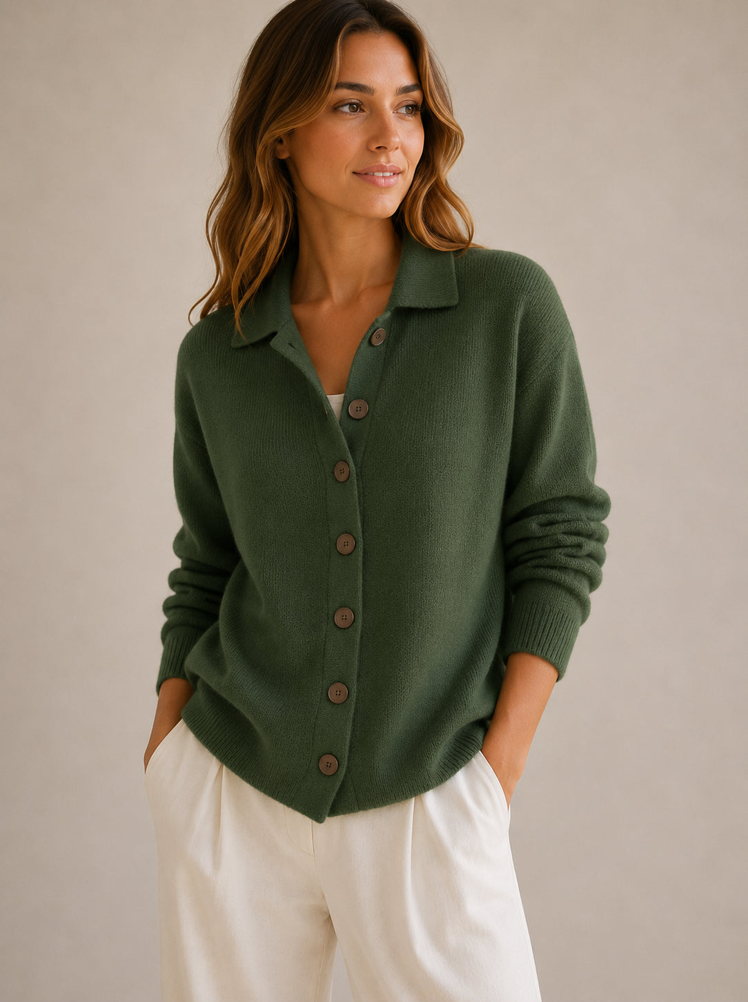 Women's Collared Cardigan Sweater – Button-Down Knit