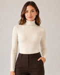 Women's Ribbed Turtleneck Sweater – Slim Fit Long Sleeve Knit