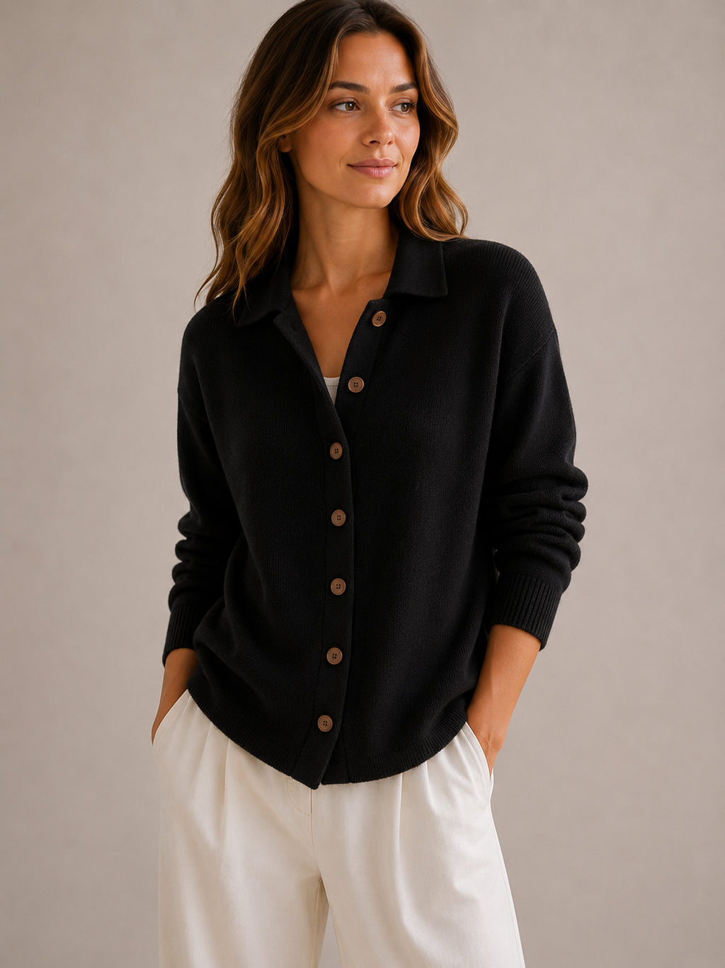 Women's Collared Cardigan Sweater – Button-Down Knit