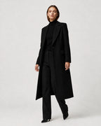 Women's Long Winter Coat – Notched Lapel Overcoat
