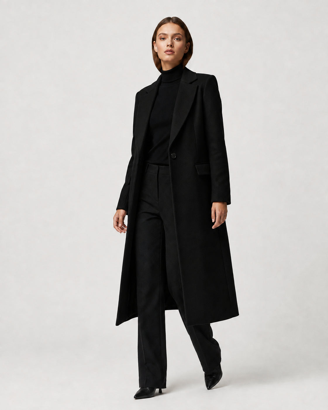 Women's Long Winter Coat – Notched Lapel Overcoat