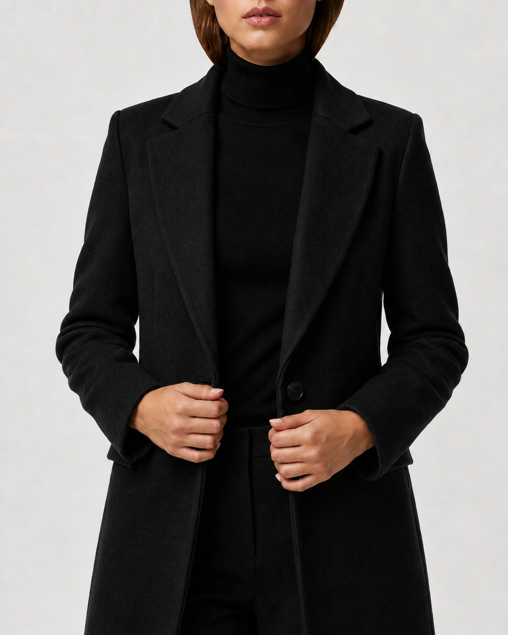 Women's Long Winter Coat – Notched Lapel Overcoat
