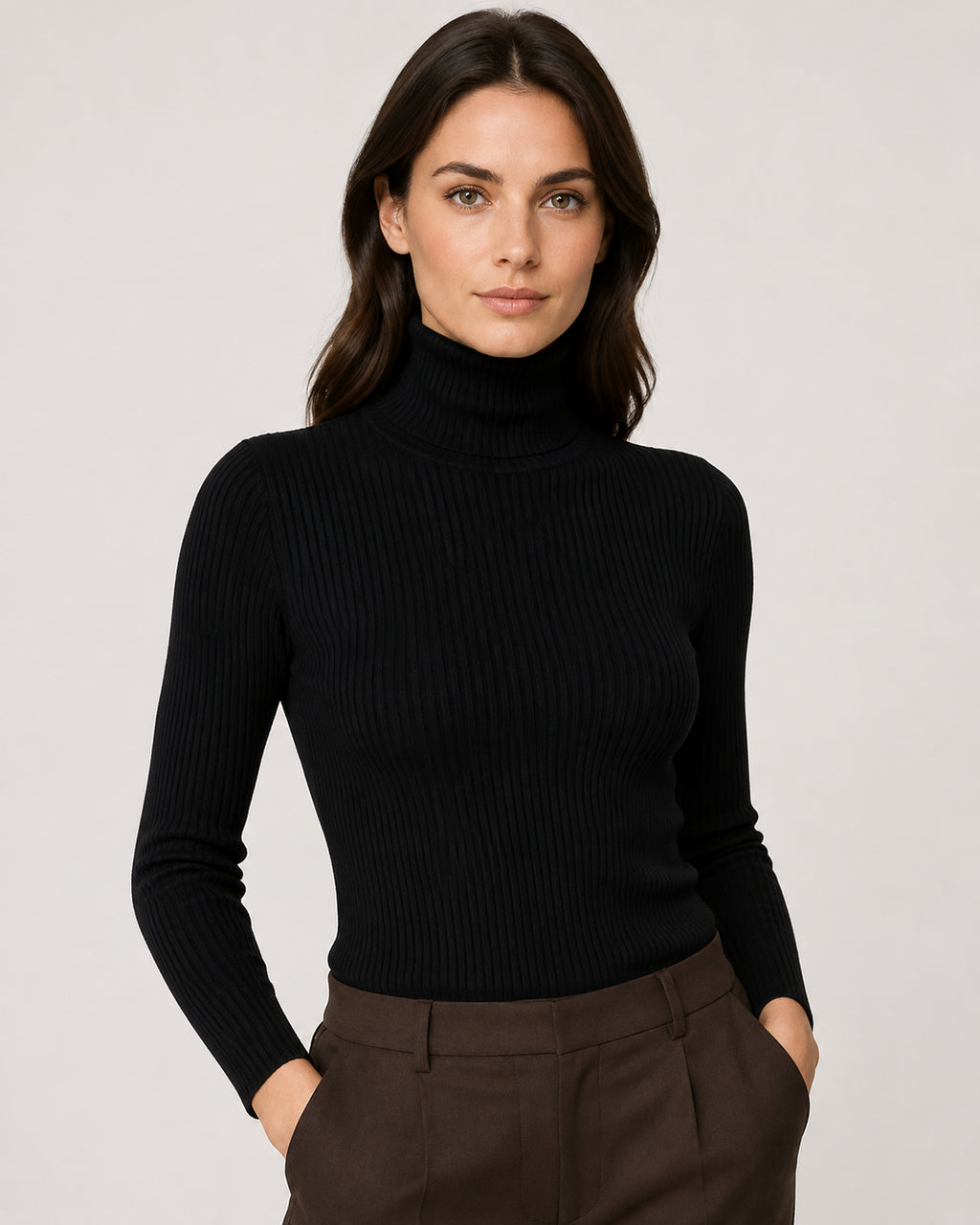 Women's Ribbed Turtleneck Sweater – Slim Fit Long Sleeve Knit