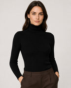 Women's Ribbed Turtleneck Sweater – Slim Fit Long Sleeve Knit