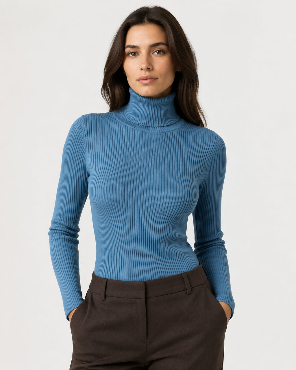 Women's Ribbed Turtleneck Sweater – Slim Fit Long Sleeve Knit