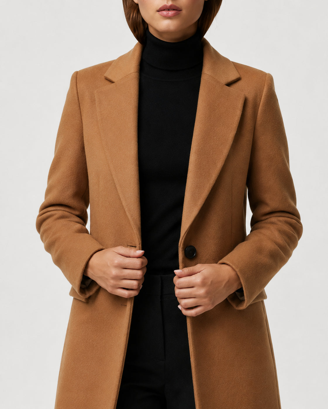 Women's Long Winter Coat – Notched Lapel Overcoat