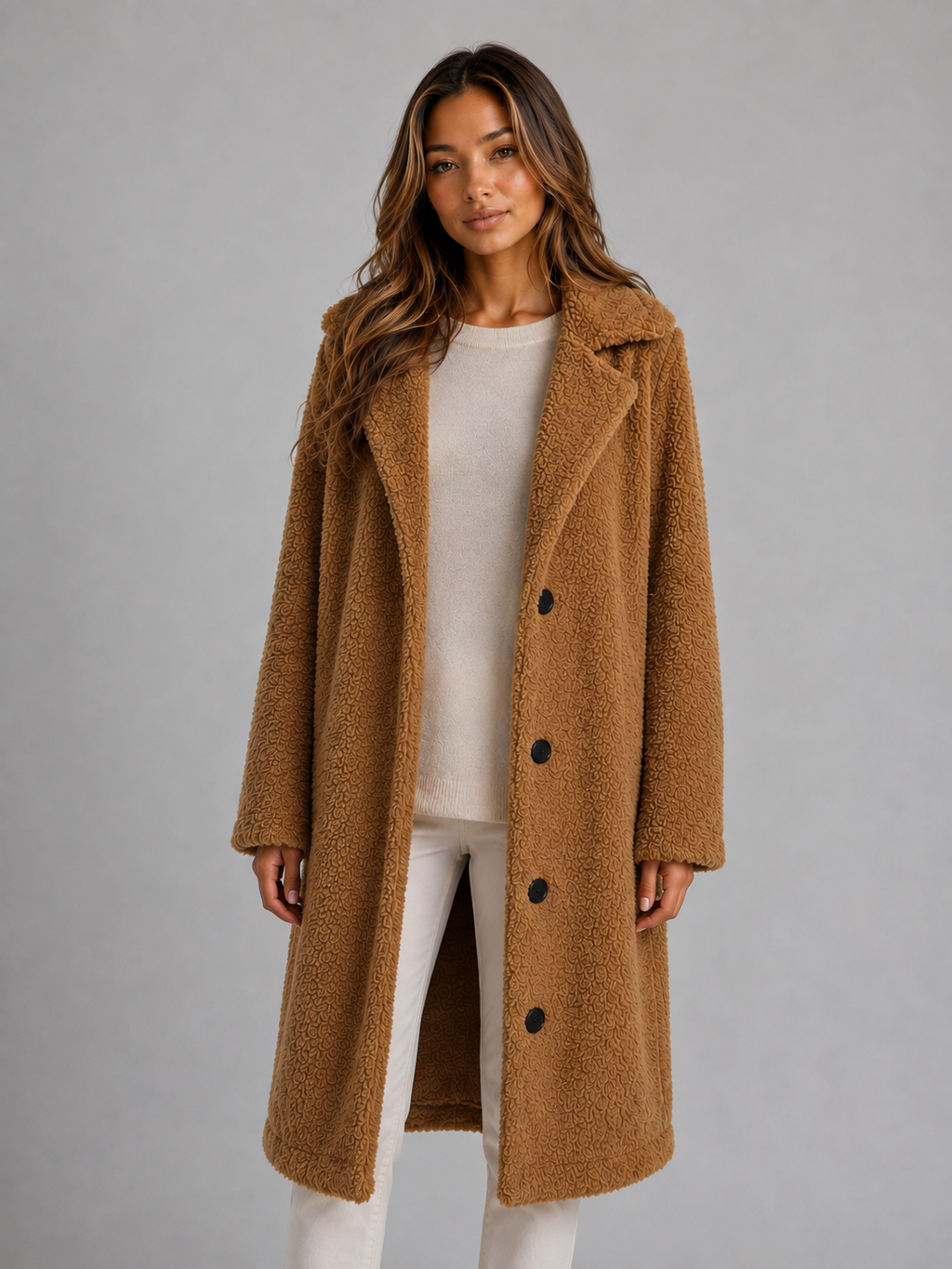 Women's Long Teddy Fleece Coat – Cozy Longline Style