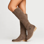 Women's Suede Knee-High Boots – Block Heel Design