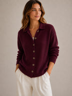 Women's Collared Cardigan Sweater – Button-Down Knit