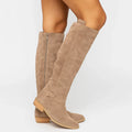 Women's Suede Knee-High Boots – Block Heel Design
