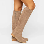 Women's Suede Knee-High Boots – Block Heel Design