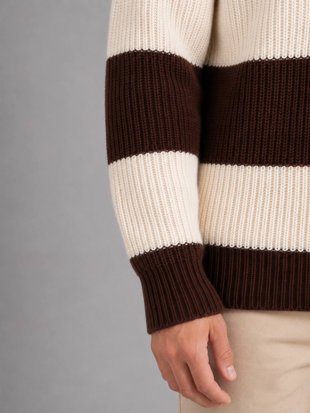 Men's Striped Polo Sweater – Ribbed Button Neck Knit