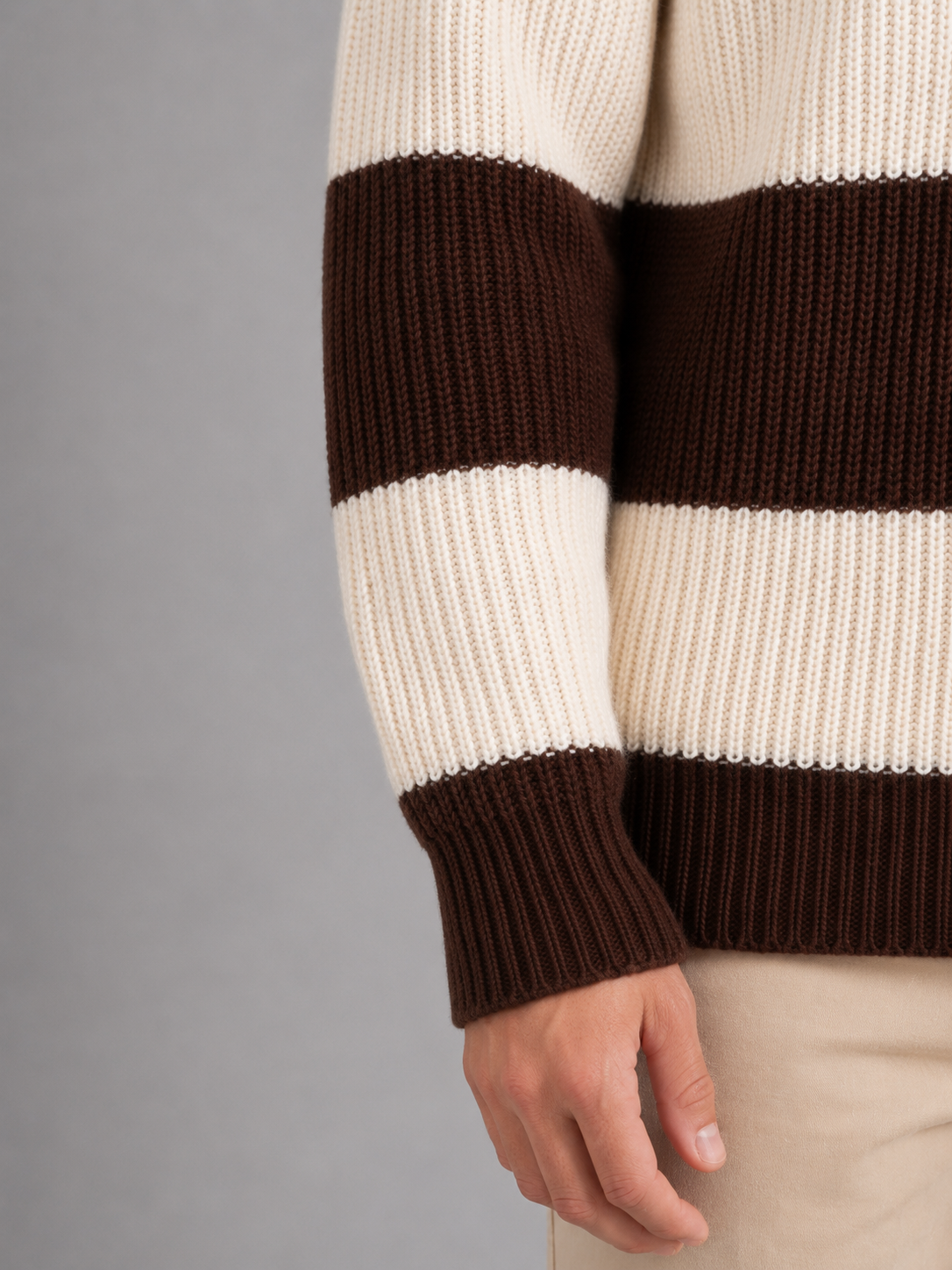 Men's Striped Polo Sweater – Ribbed Button Neck Knit