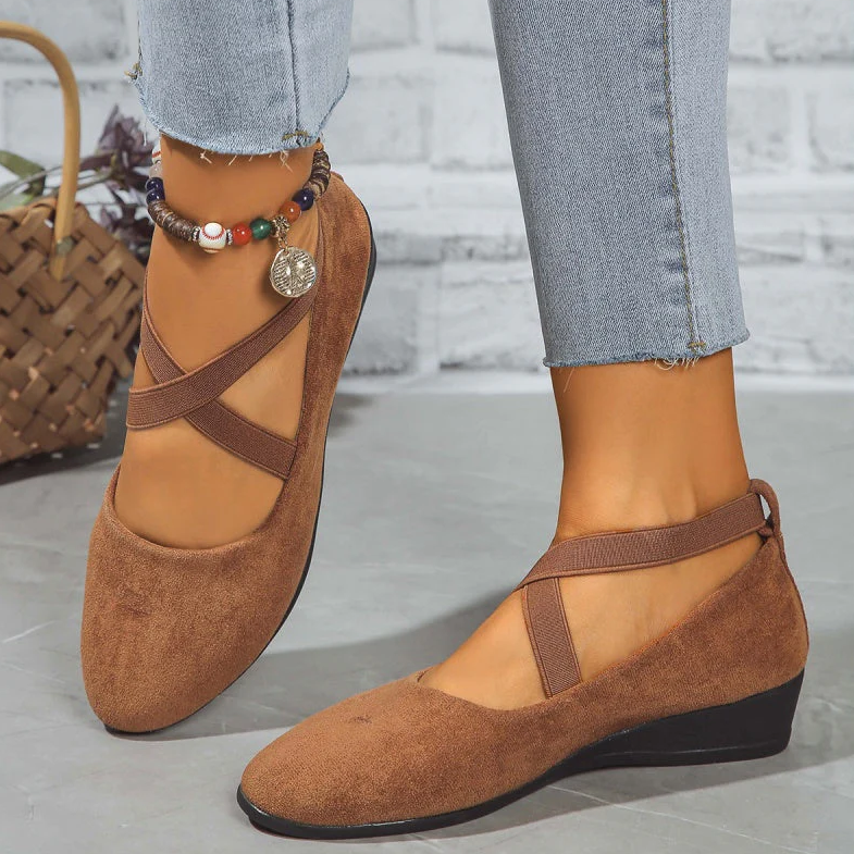 Maya | Cross-Strap Wedge Slip-On Shoes