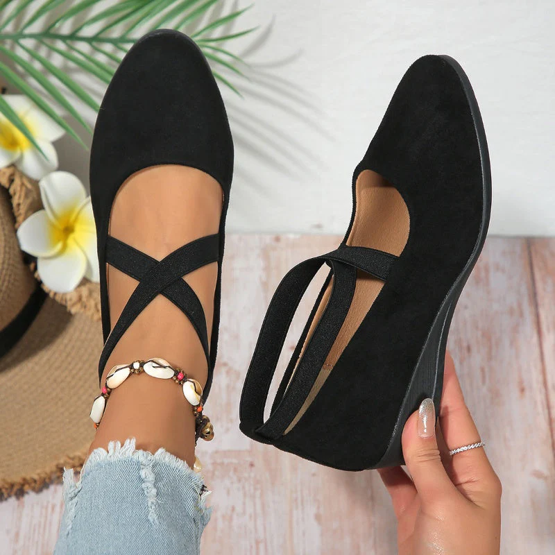 Maya | Cross-Strap Wedge Slip-On Shoes