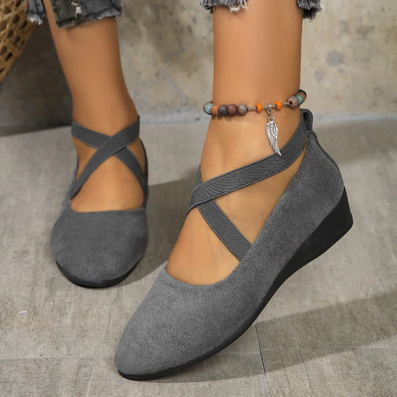 Maya | Cross-Strap Wedge Slip-On Shoes