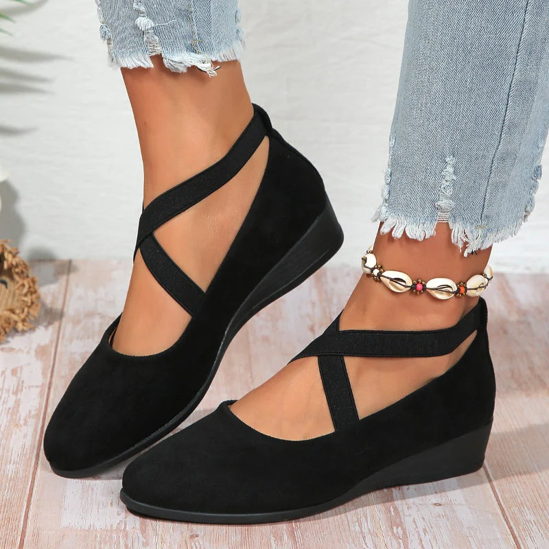 Maya | Cross-Strap Wedge Slip-On Shoes