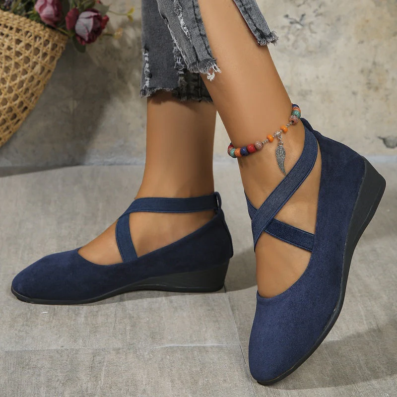 Maya | Cross-Strap Wedge Slip-On Shoes