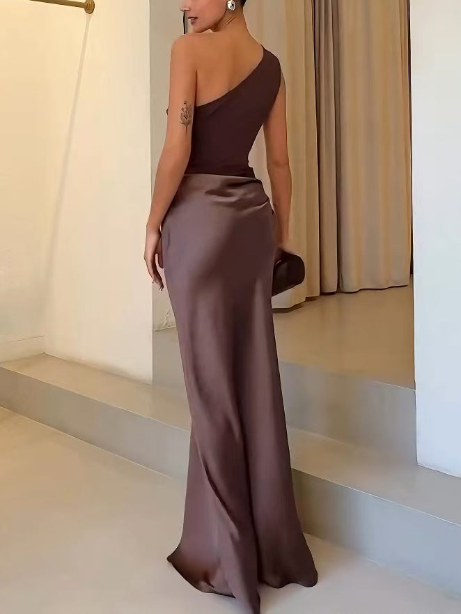 Kimberly | Elegant One-Shoulder Pleated Maxi Dress