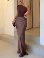 Kimberly | Elegant One-Shoulder Pleated Maxi Dress