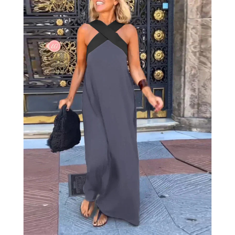 Naomi | Halter Neck Color Block Maxi Dress