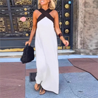 Naomi | Halter Neck Color Block Maxi Dress