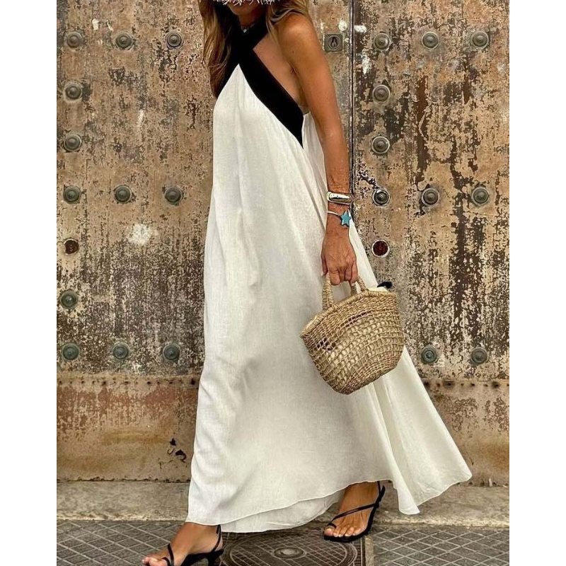 Naomi | Halter Neck Color Block Maxi Dress