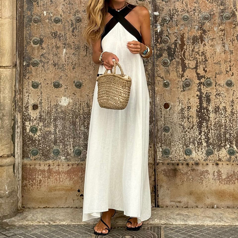 Naomi | Halter Neck Color Block Maxi Dress