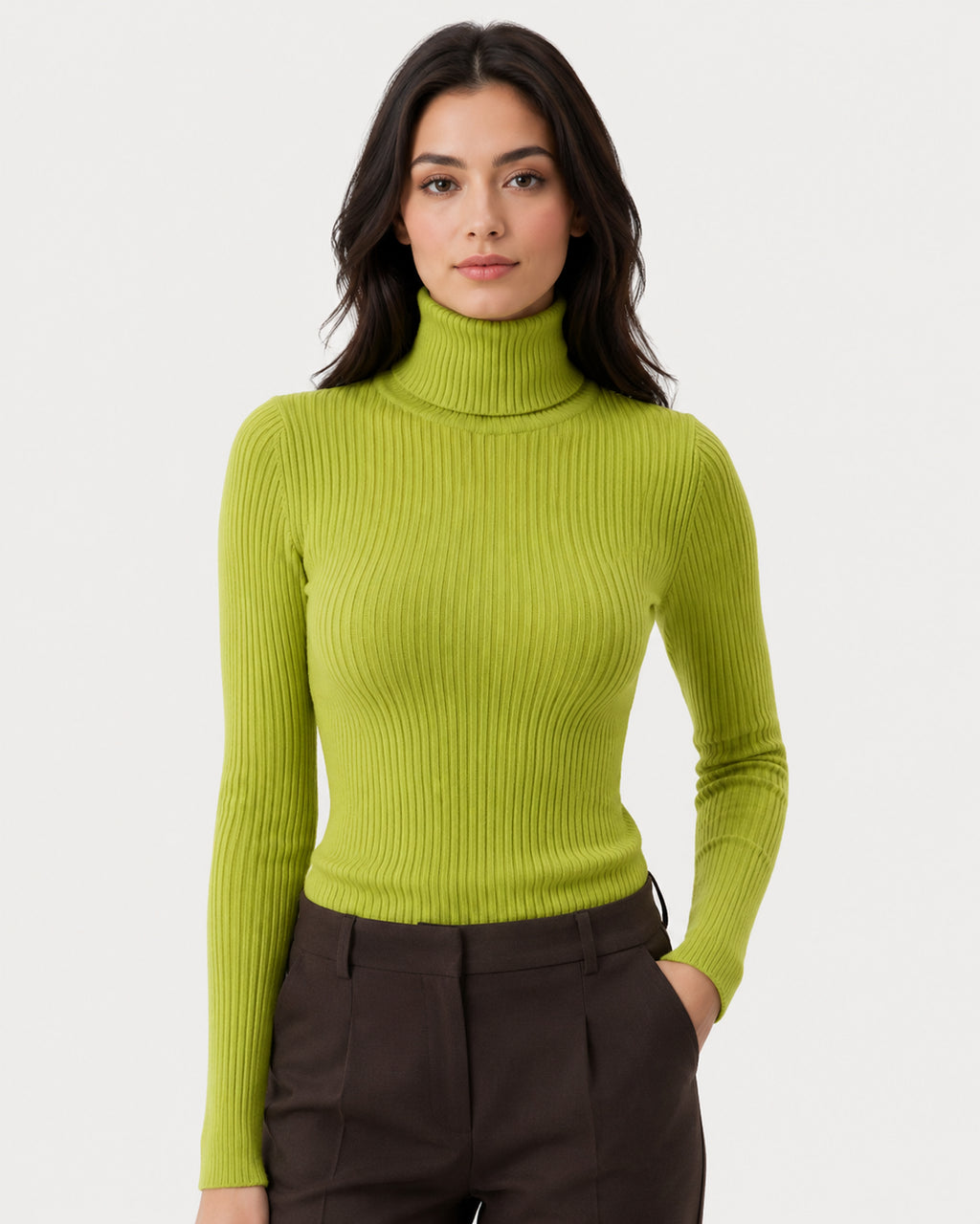 Women's Ribbed Turtleneck Sweater – Slim Fit Long Sleeve Knit