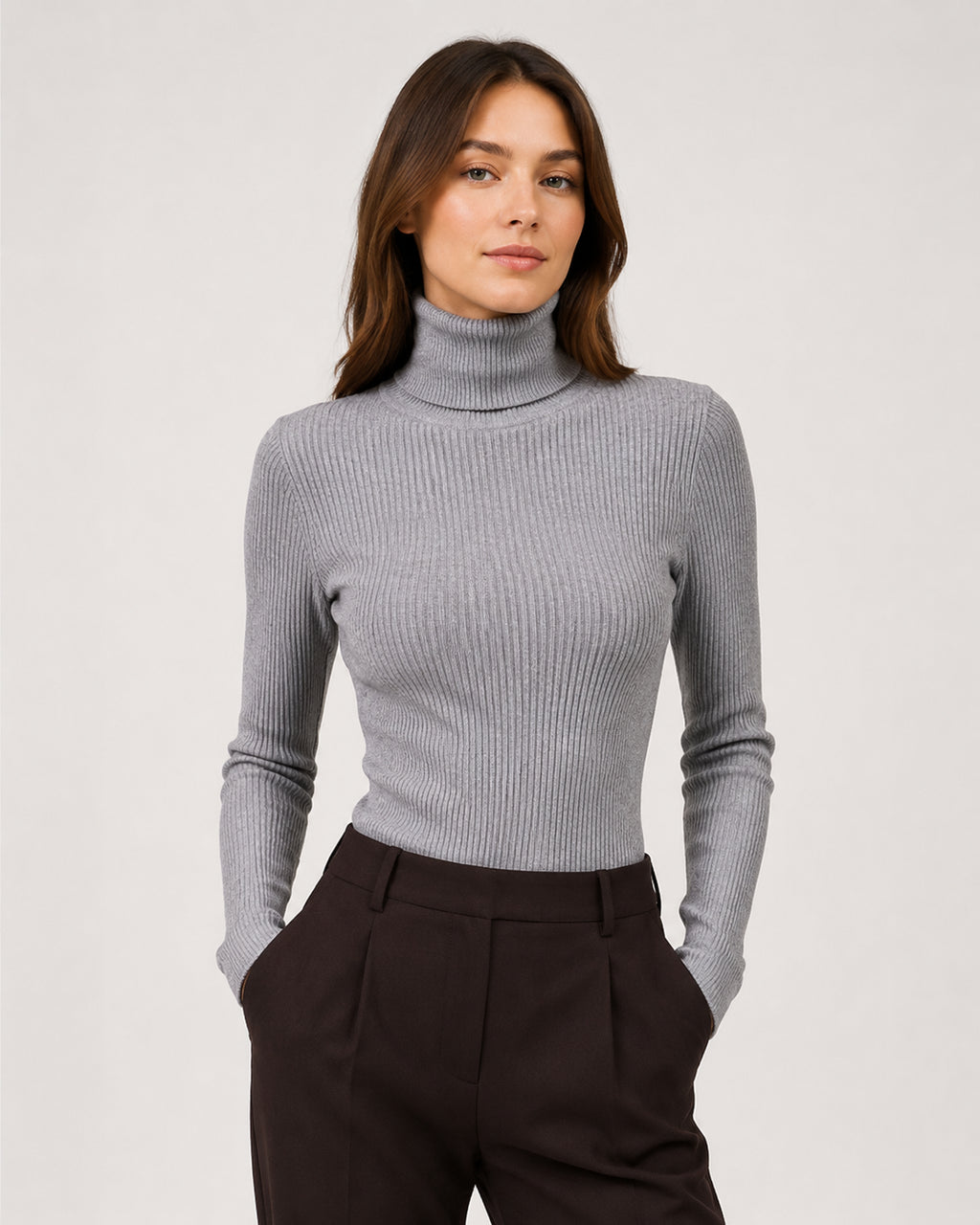 Women's Ribbed Turtleneck Sweater – Slim Fit Long Sleeve Knit
