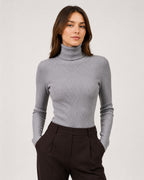 Women's Ribbed Turtleneck Sweater – Slim Fit Long Sleeve Knit