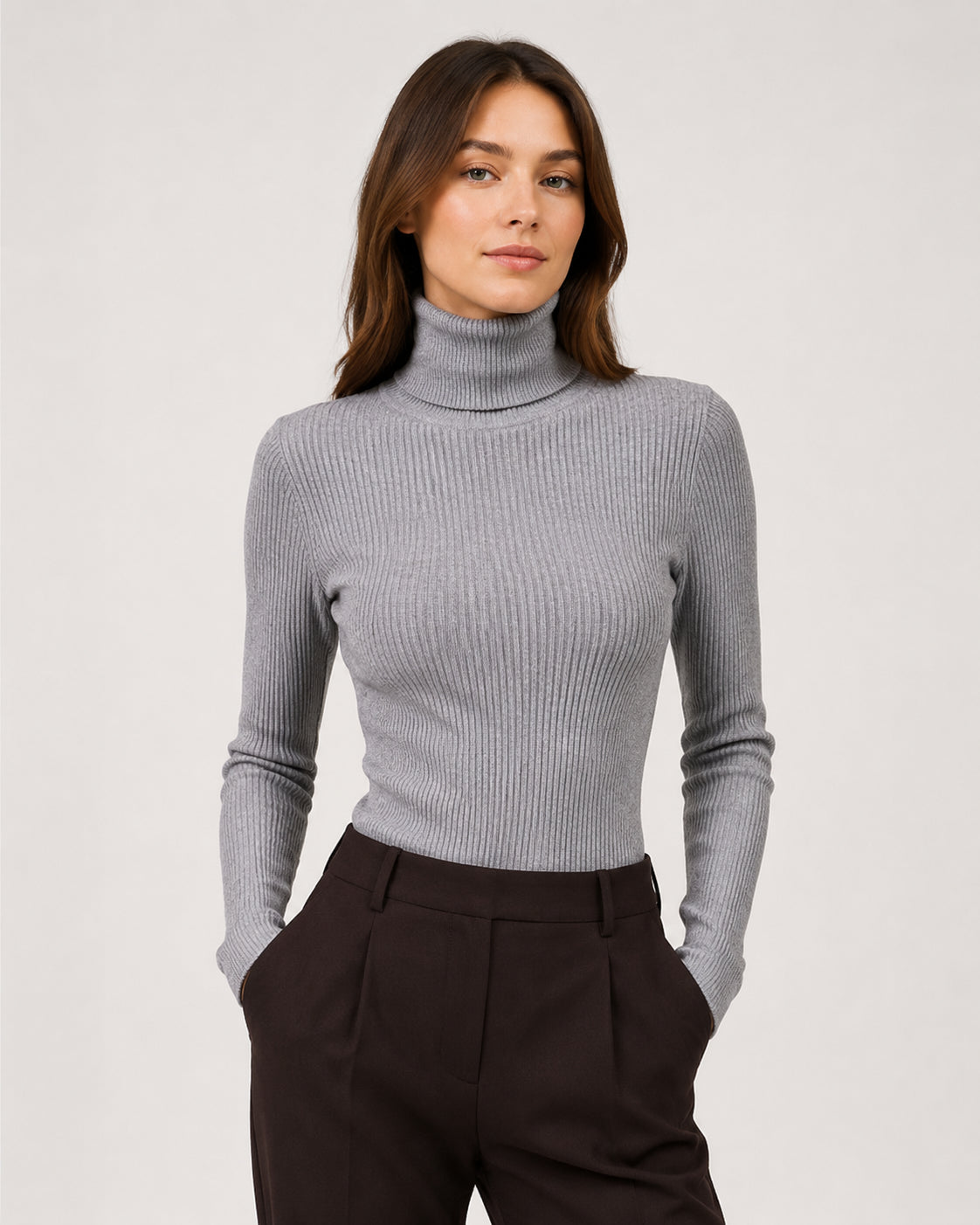 Women's Ribbed Turtleneck Sweater – Slim Fit Long Sleeve Knit