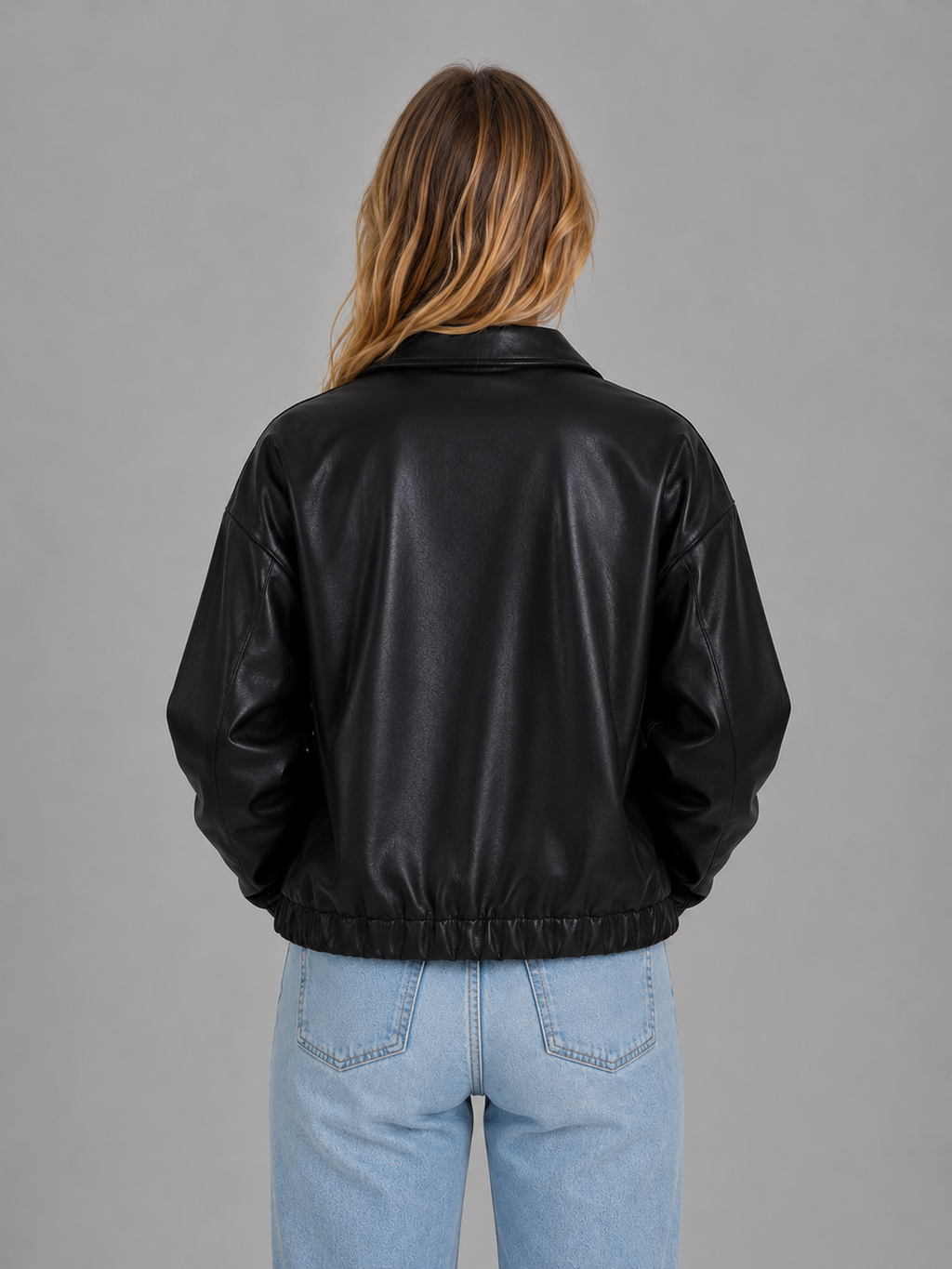 Women's Leather Look Jacket – Cropped Zip Front Style