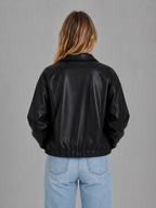Women's Leather Look Jacket – Cropped Zip Front Style